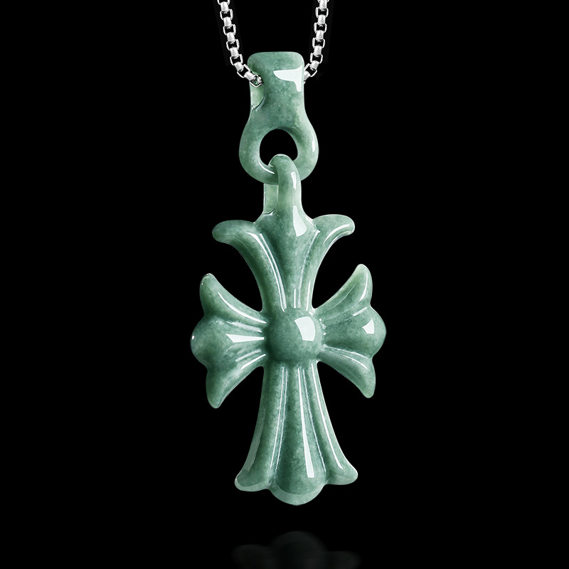 Women Accessories Gift - Collier pendentif croix en jadéite birmane