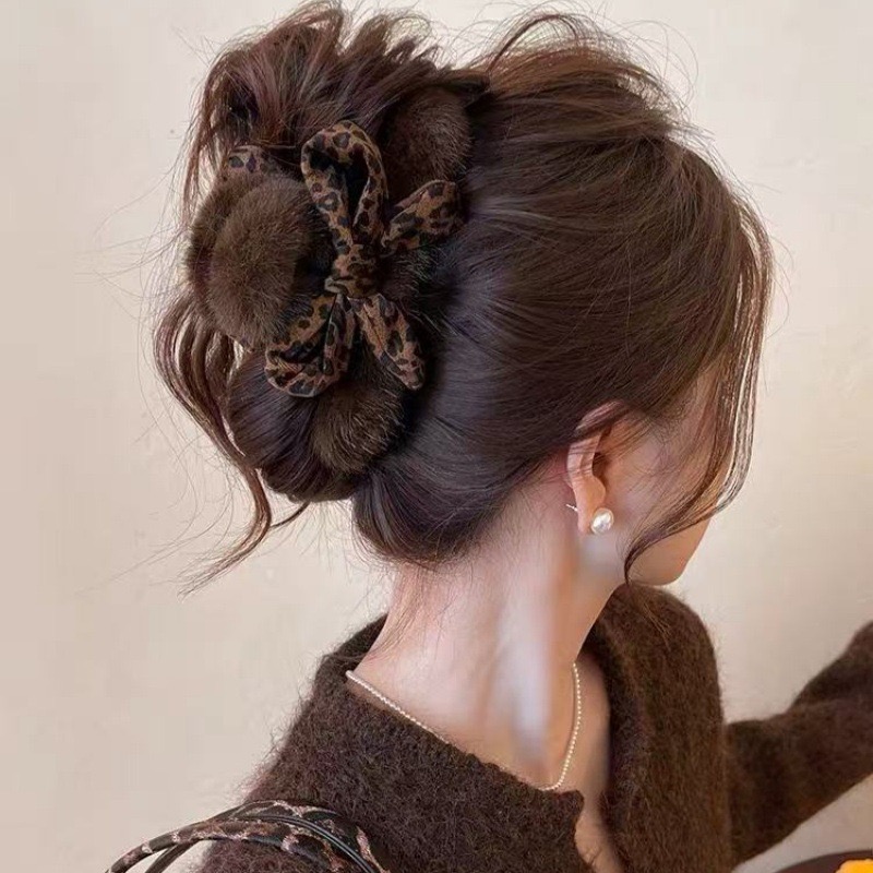 Women'S Winter Accessories Set - Pince à cheveux avec nœud imprimé