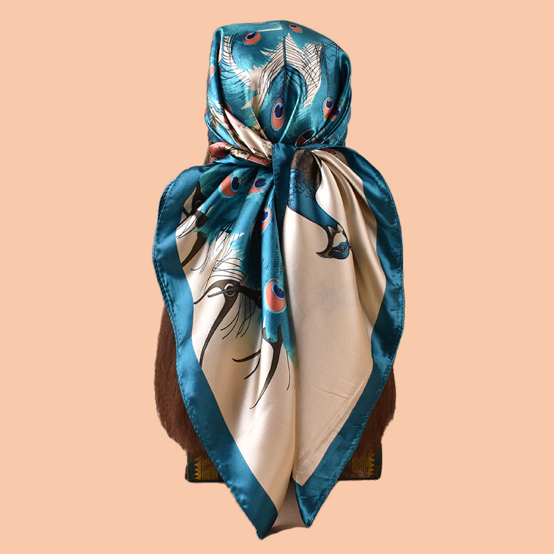 Silk Scarf Square - Grand foulard carré imprimé paon pour